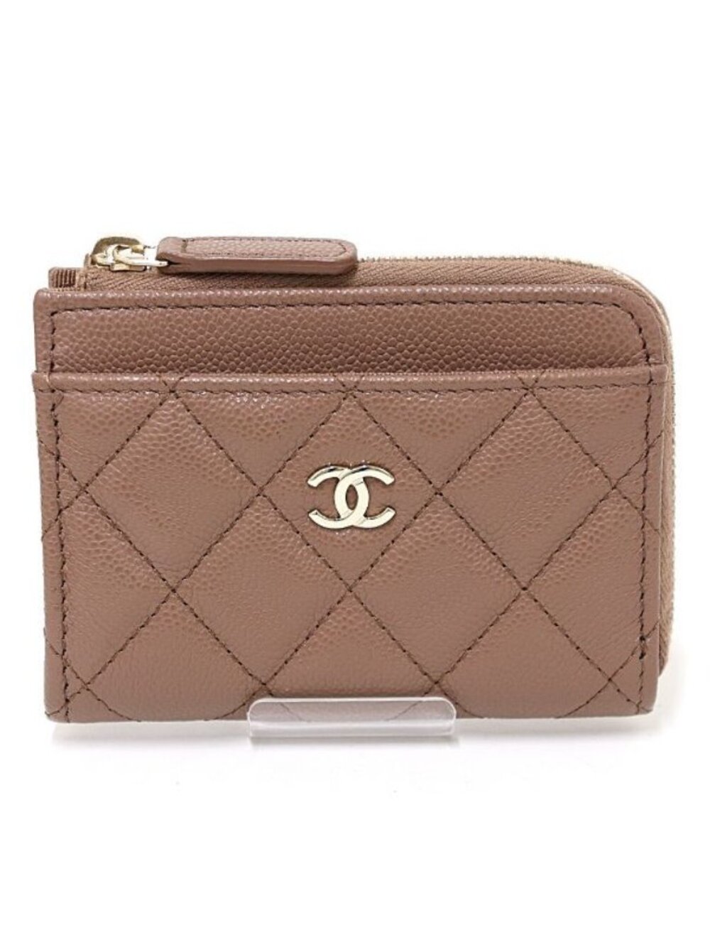 Chanel Classic Zip Card Case Quilted Fragment Coin Purse Caviar Leather Brown
